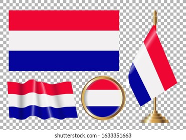 Vector illustration of the flag of the Netherlands. Set of options for the flag of Holland.