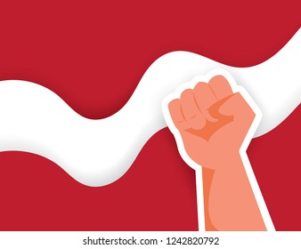 Vector illustration flag paper cut hand fist man democracy presidential election political process selecting president, governor, or parliament and referendum freedom patriot day