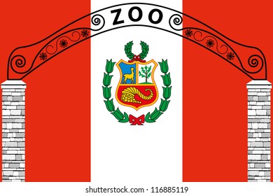Vector Illustration of the flag of Peru with a zoo entrance