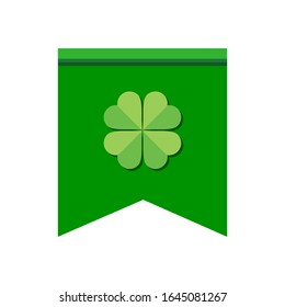 Vector illustration of a flag with a picture of a clover leaf. The luck symbol is isolated from a white background.