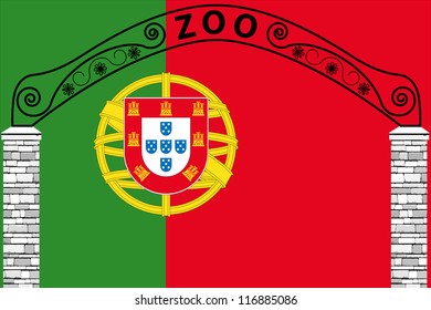 Vector Illustration of the flag of Portugal with a zoo entrance