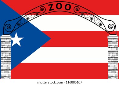 Vector Illustration of the flag of Puerto Rico with a zoo entrance