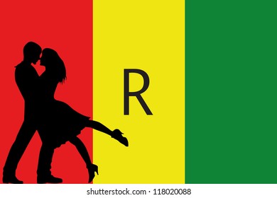 Vector illustration of the flag of Rawanda silhouette of a couple in love