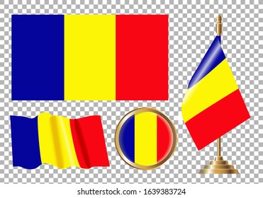 Vector illustration of the flag of Romania. Set of different variants of the flag of Romania. Isolated image of a flag.