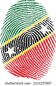 Vector illustration of the flag Saint Kitts and Nevis in the shape of a fingerprint