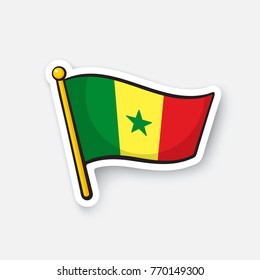 Vector illustration. Flag of Senegal. Countries in Africa. Location symbol for travelers. Isolated on white background. Cartoon sticker with contour. Decoration for greeting cards, patches, prints
