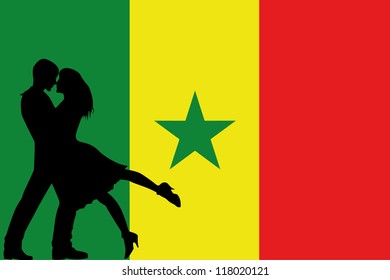 Vector illustration of the flag of Senegal silhouette of a couple in love