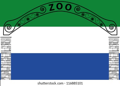 Vector Illustration of the flag of Sierra Leone with a zoo entrance