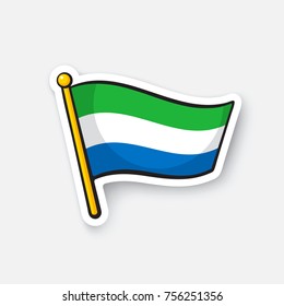 Vector illustration. Flag of Sierra Leone. Countries in Africa. Location symbol for travelers. Isolated on white background. Cartoon sticker with contour. Decoration for greeting cards, patches, print