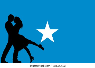 Vector illustration of the flag of Somalia silhouette of a couple in love