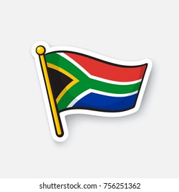 Vector illustration. Flag of South Africa. Countries in Africa. Location symbol for travelers. Isolated on white background. Cartoon sticker with contour. Decoration for greeting cards, patches