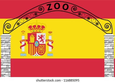 Vector Illustration of the flag of Spain with a zoo entrance