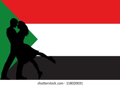 Vector illustration of the flag of Sudan silhouette of a couple in love