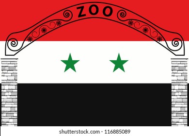 Vector Illustration of the flag of Syria with a zoo entrance