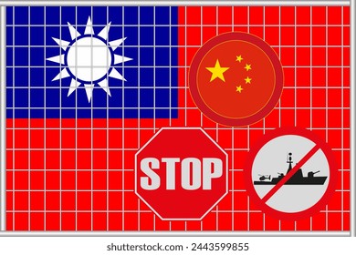 Vector illustration of the flag of Taiwan under the lattice. Concept of isolationism. No war.
