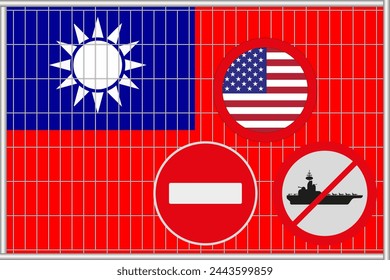 Vector illustration of the flag of Taiwan under the lattice. Concept of isolationism. No war.
