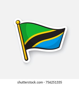 Vector illustration. Flag of Tanzania. Countries in Africa. Location symbol for travelers. Isolated on white background. Cartoon sticker with contour. Decoration for greeting cards, patches, prints