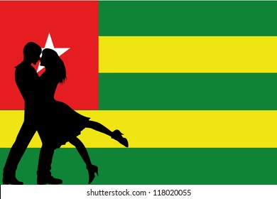 Vector illustration of the flag of Togo silhouette of a couple in love