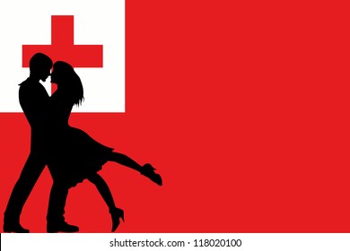 Vector illustration of the flag of Tonga silhouette of a couple in love