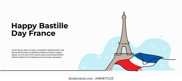Vector illustration of  flag and tower of france.Modern flat in continuous line style.