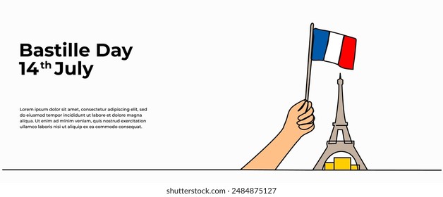 Vector illustration of  flag and tower of france.Modern flat in continuous line style.