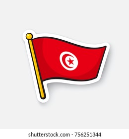 Vector illustration. Flag of Tunisia. Countries in Africa. Location symbol for travelers. Isolated on white background. Cartoon sticker with contour. Decoration for greeting cards, patches, prints