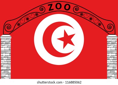 Vector Illustration of the flag of Tunisia with a zoo entrance