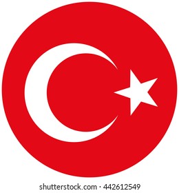Vector illustration flag of Turkey icon. Round national flag of Turkey.