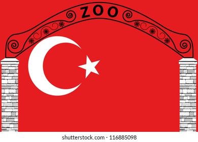 Vector Illustration of the flag of Turkey with a zoo entrance