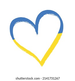 Vector illustration of flag of Ukraine in love heart shape isolated on white background. Blue and Yellow