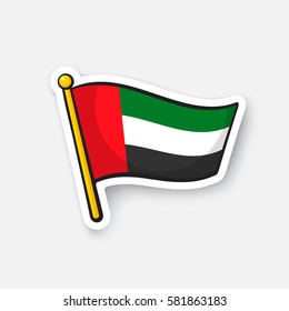 Vector illustration. Flag of the United Arab Emirates. Location symbol for travelers. Cartoon sticker with contour. Decoration for greeting cards, posters, patches, prints for clothes, emblems