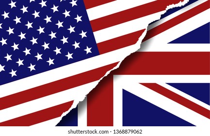 Vector illustration of Flag of the United Kingdom and America flag symbols. The concept of trade and relationships.