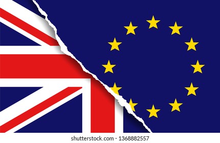 Vector illustration of Flag of the United Kingdom and Euro flag symbols. The concept of trade war and relationships. The Brexit or British exit. 