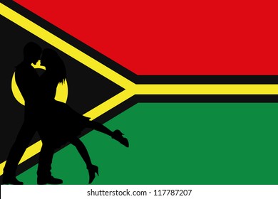 Vector illustration of the flag of Vanuatu silhouette of a couple in love