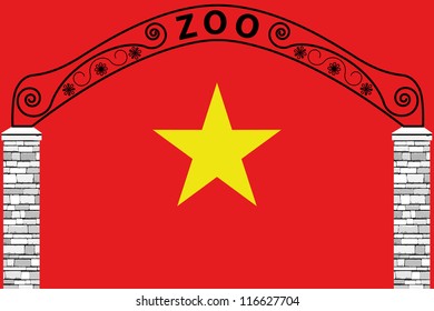 Vector Illustration of the flag of Vietnam with a zoo entrance