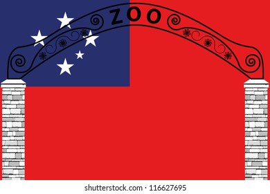 Vector Illustration of the flag of Western Samoa with a zoo entrance
