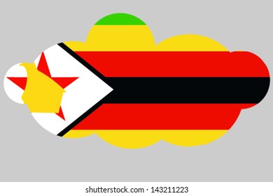 A vector illustration of the flag of Zimbabwe in the shape of a cloud