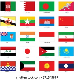 Vector Illustration of the Flags of different countries of the world. They are organized by location then in alphabetical in order. Dozens of flags in each file and hundreds all together.