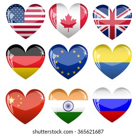 Vector illustration of flags in the heart shape .