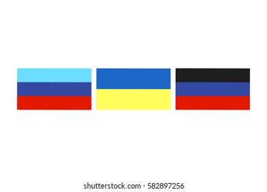 Vector illustration of the flags of self-proclaimed Luhansk People's Republic and Donetsk People's Republic and also the state flag of Ukraine on white background.