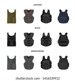 Vector illustration of flak and jacket icon. Set of flak and body vector icon for stock.