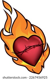 vector illustration of a flame heart drwings
