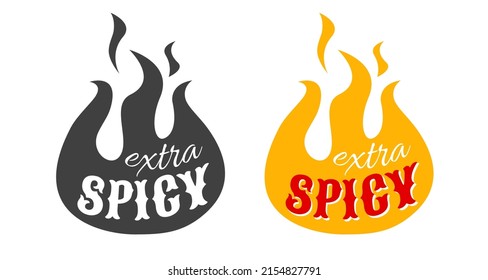 Vector illustration of flame for spicy food. Vector set icons of fire on isolated bacground. Extra spicy food.