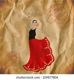 vector illustration of flamenco dancer. vintage style. eps10