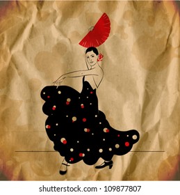 vector illustration of flamenco dancer. vintage style. eps10