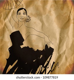 vector illustration of flamenco dancer. vintage style. eps10