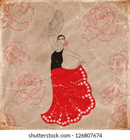 vector illustration of flamenco dancer. vintage style. eps10