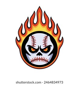 Vector illustration of a flaming baseball ball with an angry face. Baseball in flames