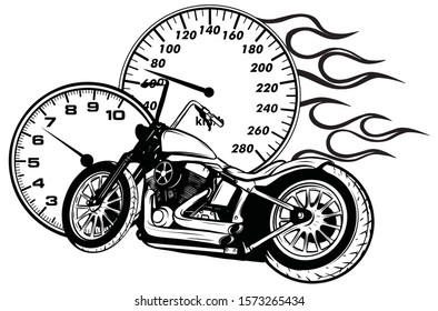 vector illustration Flaming Bike Chopper Ride Front View