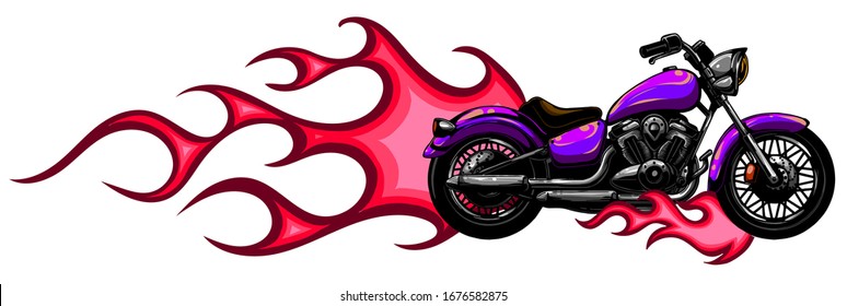 vector illustration Flaming Bike Chopper Ride Front View